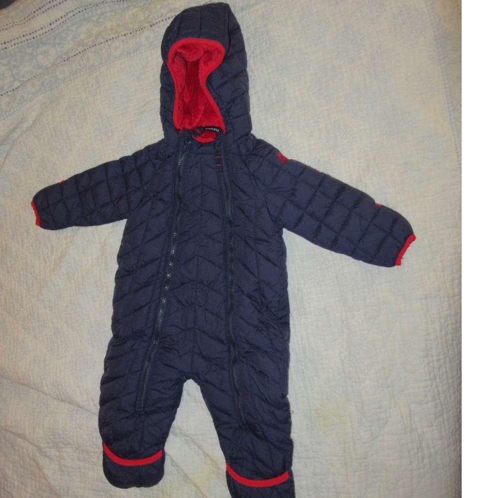 Snozu Snowsuit Baby 9/12M Navy Blue Quilted Fleece Lined Bunting